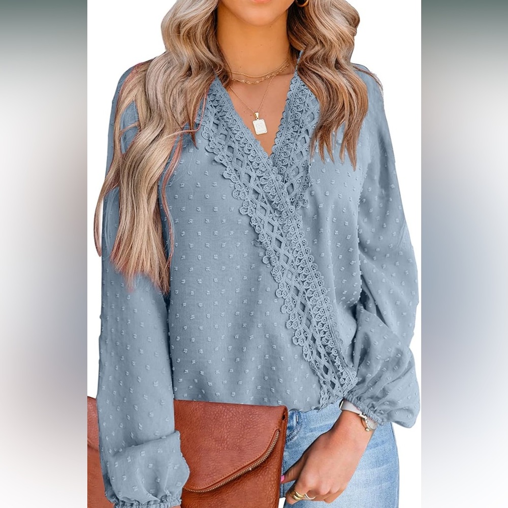 LOLONG Womens Long Sleeve V Neck Chiffon Blouse New Size 2X